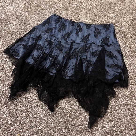 Vintage Morbid Threads Goth Alt Black Lace Blue Asymmetrical Hem Mini Skirt XL - Picture 6 of 6